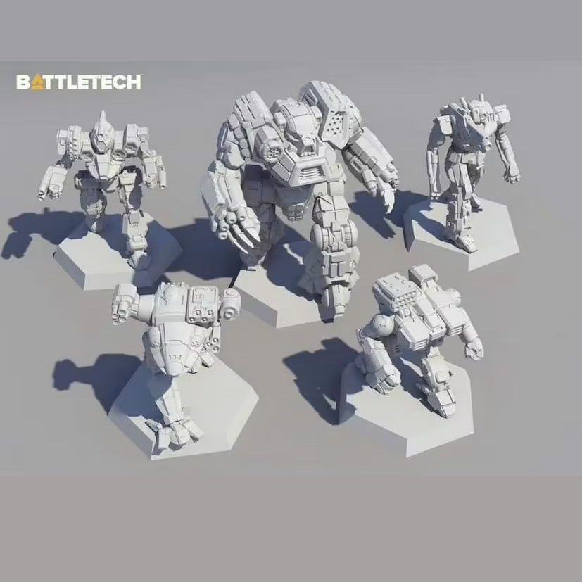 BattleTech: Clan Ad Hoc Star Expansion Box. Features 5 iconic mechs, pilot cards, and Alpha Strike cards. Perfect for BattleTech and Alpha Strike gameplay.
