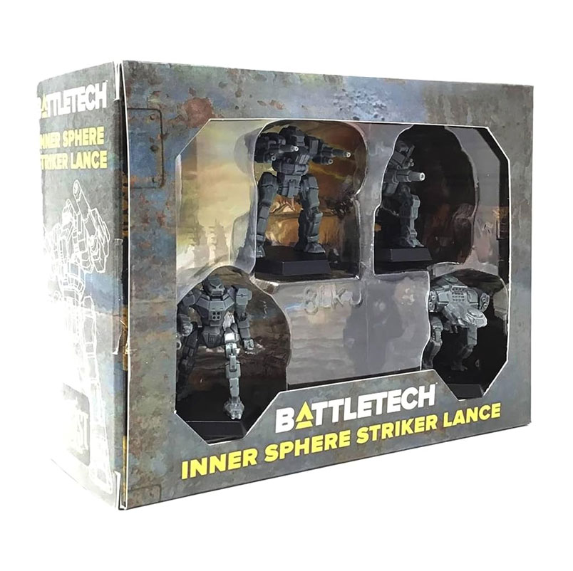 BattleTech Inner Sphere Striker Lance. Battletech  set packaging with figures inside on a white background