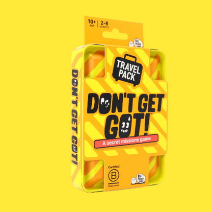 Don’t Get Got Travel Pack party card game by Big Potato Games with mission cards for travel and family play