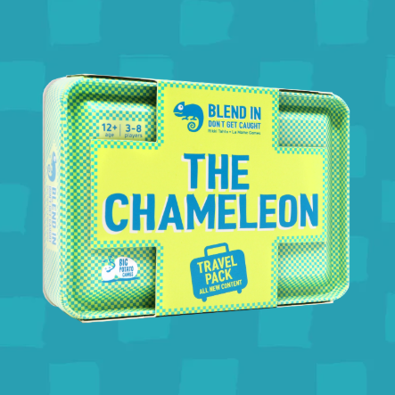 The Chameleon Travel Pack party game by Big Potato Games with dice and secret word cards for travel play