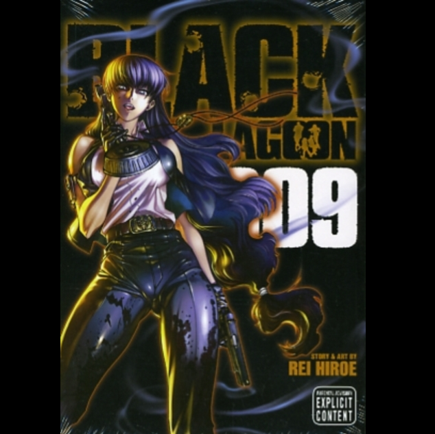 Comic book cover of 'Black Lagoon' with a character holding a gun on a dark background