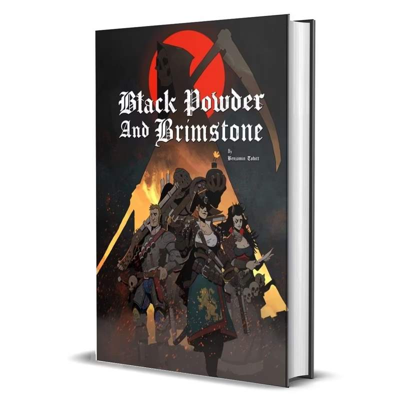 Black Powder & Brimstone RPG. Book titled 'Black Powder and Brimstone' with illustrations on the cover