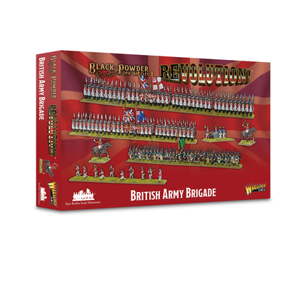 Boxed set containing unassembled and unpainted miniatures, including infantry, artillery, and commanders, along with bases, flags, and painting guides for tabletop gaming.