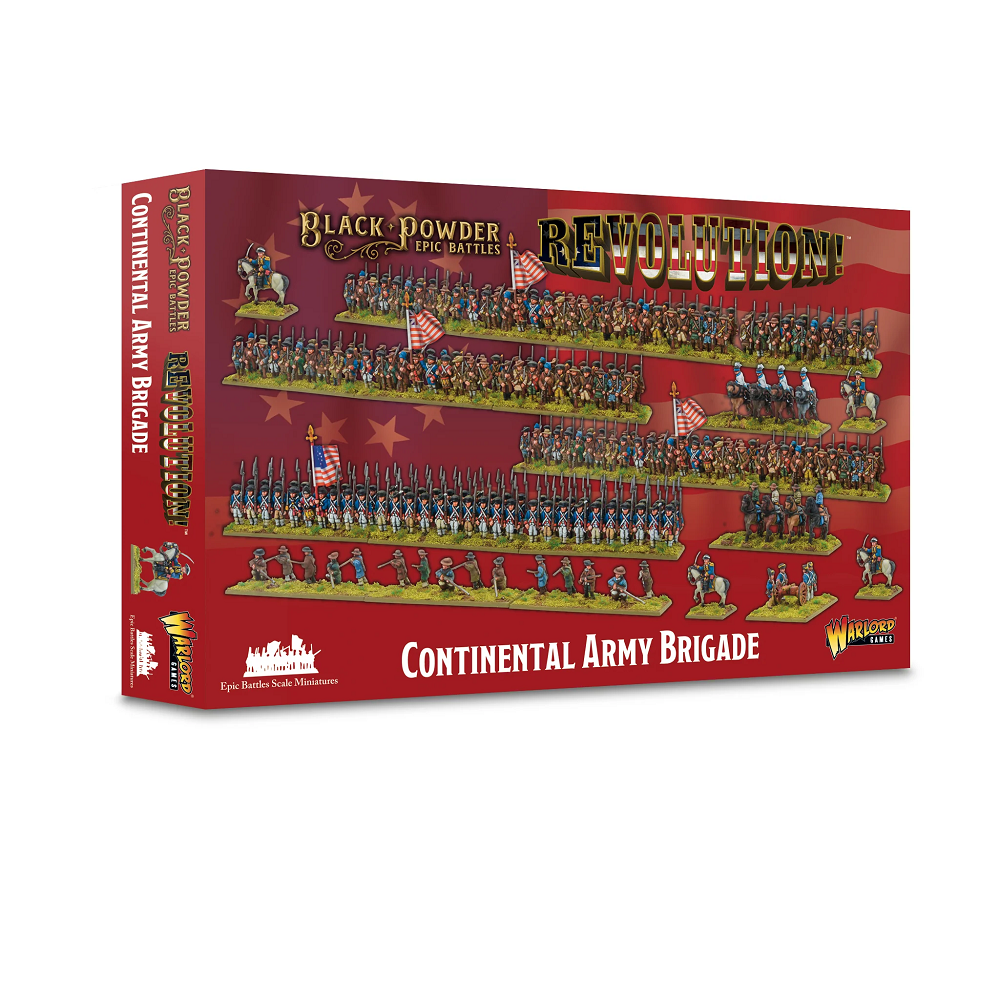 Boxed set containing unassembled and unpainted miniatures, including infantry, cavalry, and artillery, along with bases, flags, and painting guides for tabletop gaming.