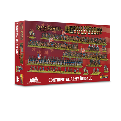 Boxed set containing unassembled and unpainted miniatures, including infantry, cavalry, and artillery, along with bases, flags, and painting guides for tabletop gaming.