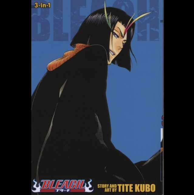Bleach Volume 3-in-1 manga book cover featuring the character Ori no Naka de Amigo in a black cloak against a blue background, with the Bleach logo and Tite Kubo's name at the bottom. Bleach 3 in 1 Edition Vol. 13 (37,38 &39) - Paperback Manga by Tite Kubo