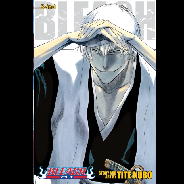 Bleach Volume 3-in-1 manga book cover featuring Tite Kubo's art of a character with white hair and a black-and-white outfit, with the title 'BLEACH' and '3-in-1' visible. Bleach 3 in 1 Edition Vol. 7