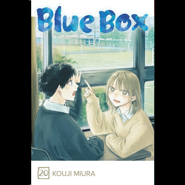 Manga book cover for 'Blue Box' by Kouji Miura, showing an illustrated anime-style scene of two students by a window, with the title 'Blue Box' in large blue letters at the top and the author name at the bottom. Blue Box Vol. 20 - Paperback Graphic Novel