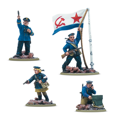 Warlord Games Soviet Naval Brigade HQ 28mm resin miniatures officer radio operator medic banner