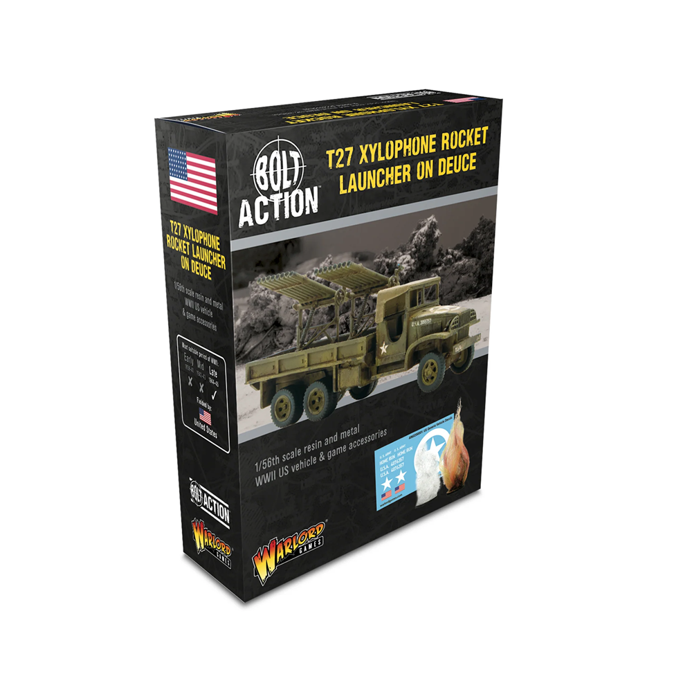 Box for a model kit of a T27 Xylophone Rocket Launcher on Deuce with Bolt Action branding.