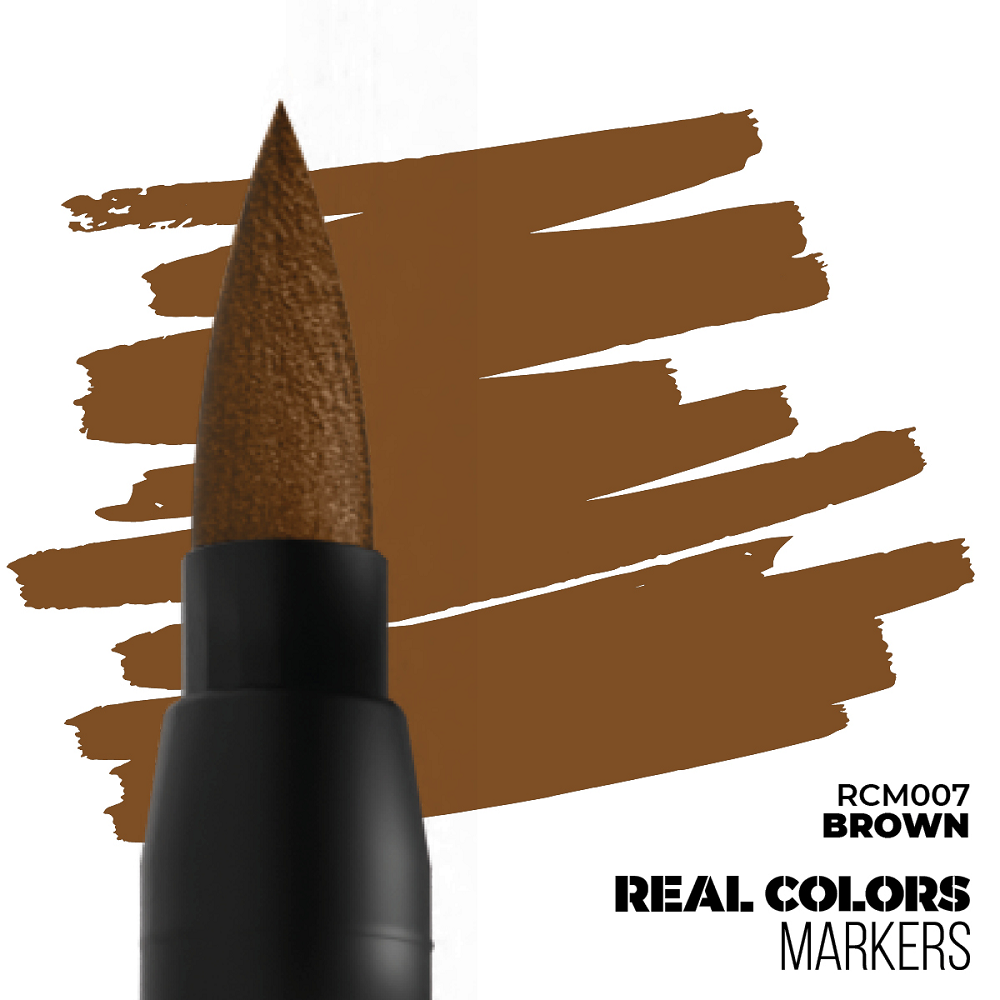 Brown RC Marker by AK Interactive, premium acrylic paint marker with matte finish for adding warm, detailed textures to miniatures, models, and creative projects.