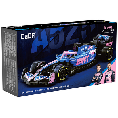 CaDA BWT Alpine F1 Team. Model car packaging with CaDA branding and a racing car design on a blue background