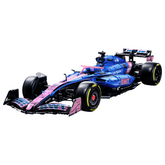 Blue and pink Formula 1 car on a...