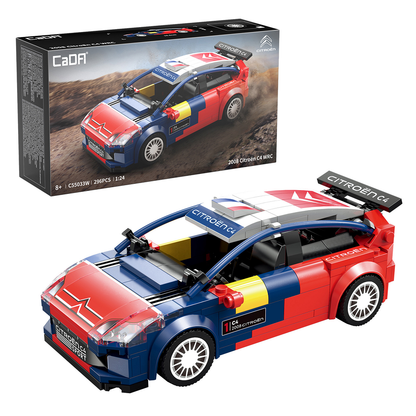 CaDA Citroën C4 WRC. A 296-piece 1:24 scale model of the 2008 World Rally Car. Features manual steering, printed pieces, and authentic design. Ages 8+.
