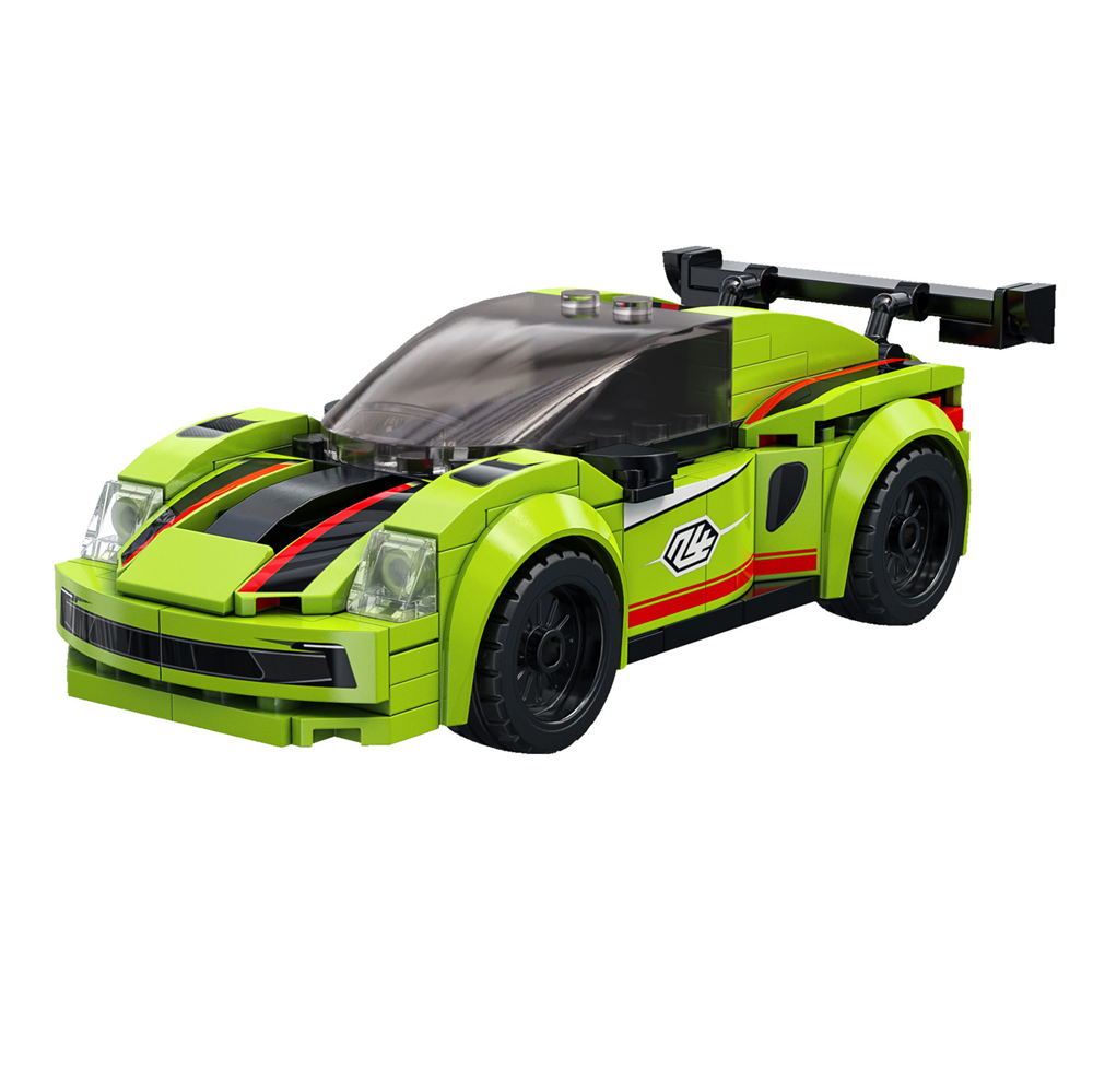 CaDa Emerald Shadow Sprint Racing Car Green brick car with black and red accents on a white background