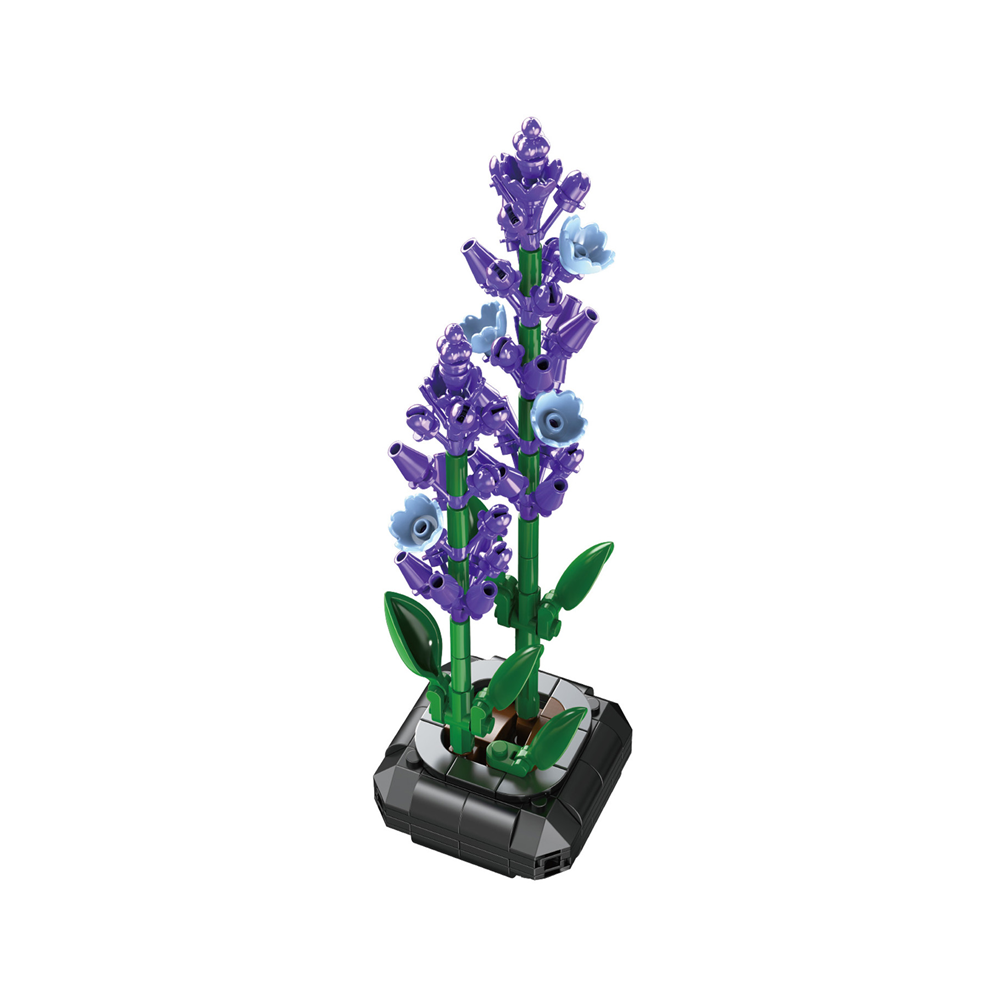 CaDA Lavender Building Block Planter. Model of a lavender plant made from interlocking plastic bricks on a white background