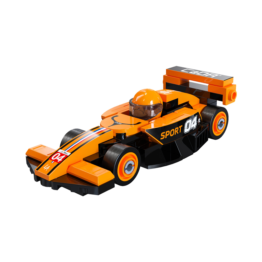 CaDa Orange Circuit Racing Car. Orange and black brick race car on a white background