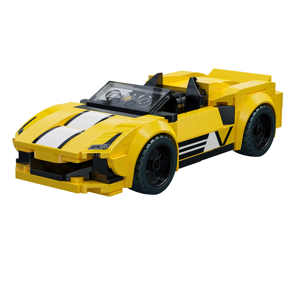 CaDa Solar Crest Racing Car Yellow brick car with black stripes on a white background
