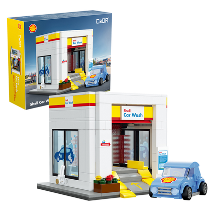 Cada Shell Car Wash. 294-piece Lego-compatible building kit with movable parts, a small car, and interactive features like a joystick-controlled floor
