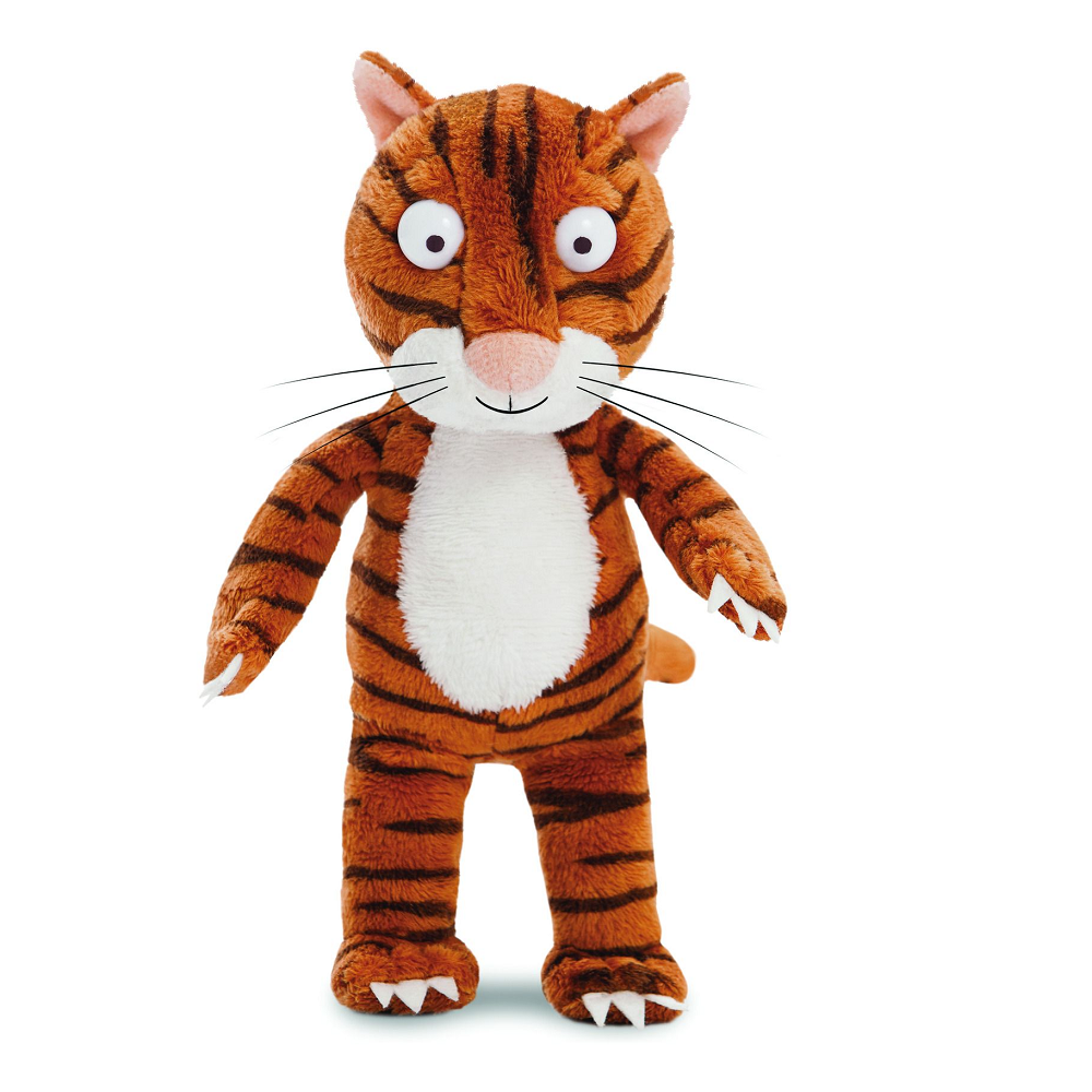 Cat Room on the Broom Plush. Plush toy cat with orange and black stripes on a white background