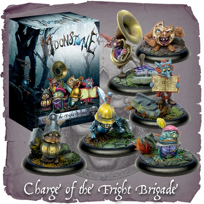 Charge of the Fright Brigade Moonstone resin miniatures set with six Psychopomp characters and stat cards