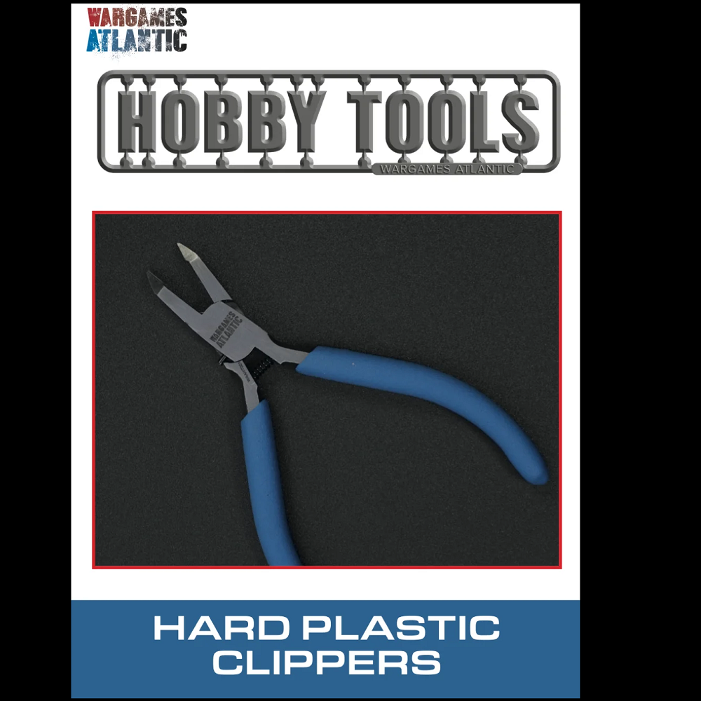 Hard plastic clippers with Wargames Atlantic branding on a black background
