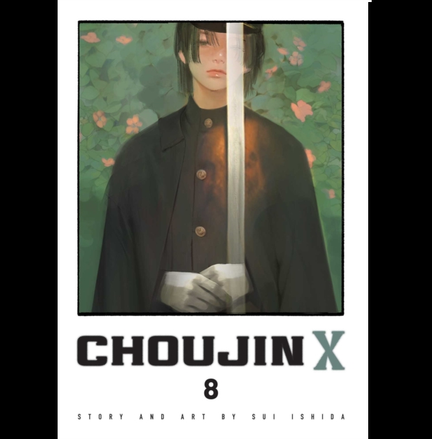 Book cover of 'Choujin X 8' with a character holding a sword against a floral background. Choujin X Volume 8 paperback manga by Sui Ishida Viz Signature graphic novel cover art