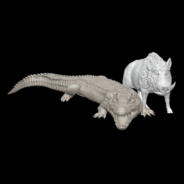 Crocodile & Wild Boar 28mm scale resin miniatures for Port Royal and other tabletop games. Supplied unpainted, great for wargaming or painting projects.