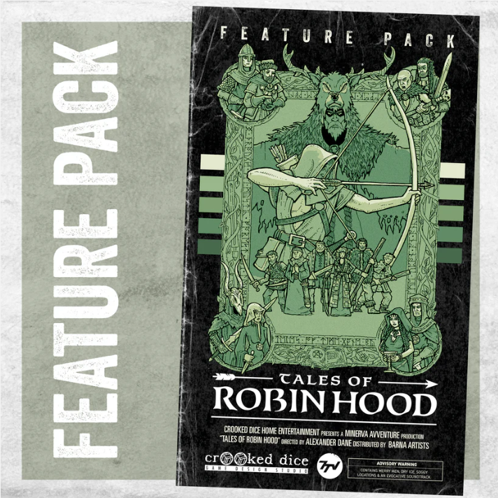 Crooked Dice 7TV Tales Of Robin Hood Feature Pack. Cover of 7TV Tales of Robin Hood in a retro VHS-style case featuring Robin Hood and his merry men in Sherwood Forest with rich medieval artwork.