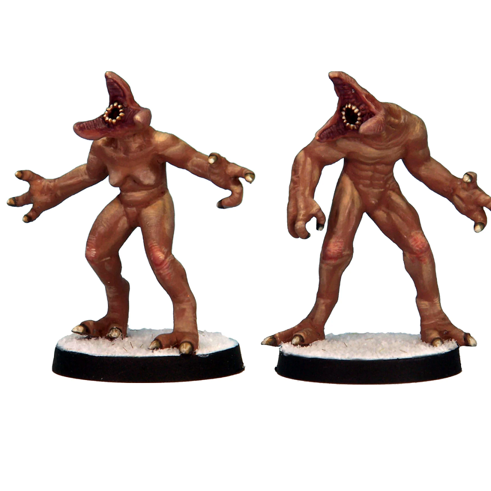 Ahnenerbe Mutated Experiments. A set of 2 white metal miniatures featuring grotesque, mutated designs. Supplied unpainted with 25mm slot bases
