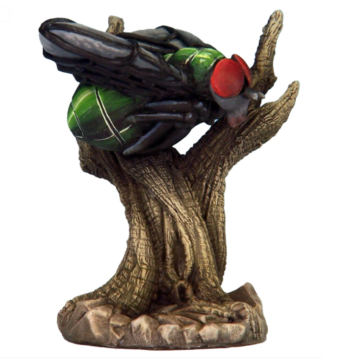 Giant Fly resin miniature perched in a tree with large eyes and delicate legs. Multi-part figure for tabletop RPGs, wargames, and painting projects.