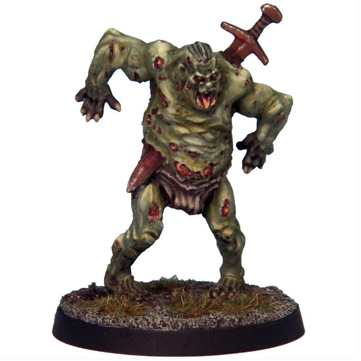 Crooked Dice Greater Zombie. A 28mm white metal miniature featuring a grotesque, bloated corpse with haunting details. Supplied unpainted with a 25mm slot base.
