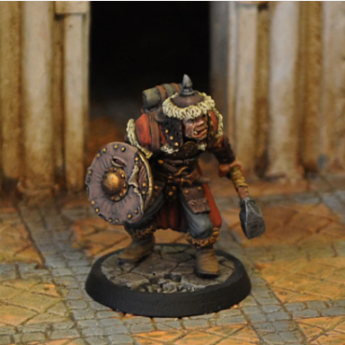 Half-Orc Fighter Cleric miniature in armour with hammer, shield, and pack. 28mm white metal model for tabletop RPGs, wargames, and hobby painting.