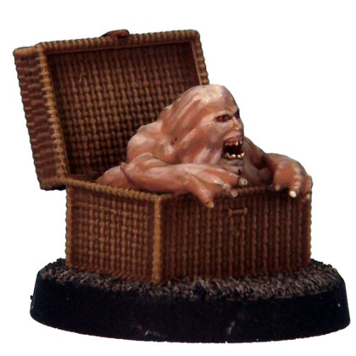 Hamper Horror A miniature. Mutant monster bursting from a basket, cast in white metal for tabletop RPGs and painting. Supplied unpainted.