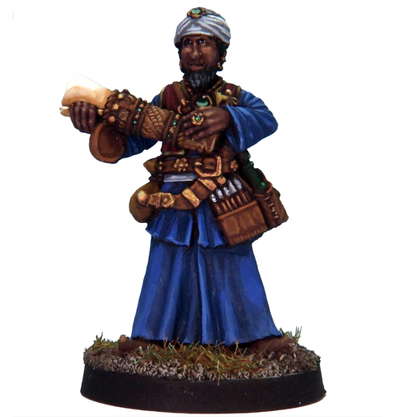 Illusionist white metal miniature in robes casting spells, with hood and magical stance. Figure for tabletop RPGs, wargames, and painting projects.