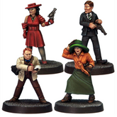 Four painted figurines on round ...