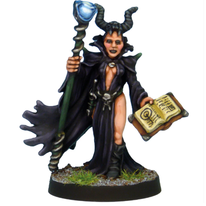 Crooked Dice Malevolent Sorceress. A 33mm pewter miniature featuring an evil sorceress with intricate details. Supplied unpainted with a 25mm round slotta-base.
