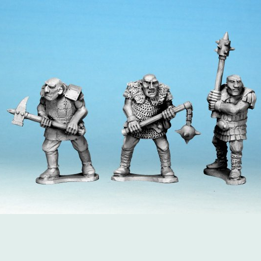 Crusader MiniaturesOgres With Two-Handed Weapons. Unpainted 28mm metal ogres with heavy two-handed weapons, customisable separate heads, and integrated bases for tabletop gaming and miniature painting.