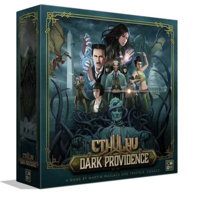 Cthulhu: Dark Providence board game. Deck-building, secret agendas, city control, and Mythos influence. 1-5 players, ages 14+.