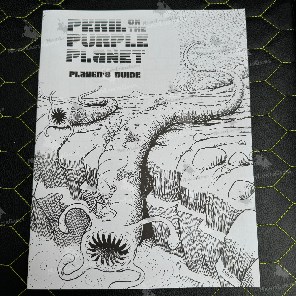 DCC Peril On The Purple Planet Player Guide, a black and white paper document designed for players to annotate during their exploration of the Purple Planet