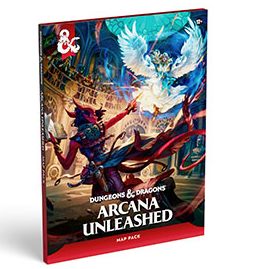 Dungeons & Dragons Arcana Unleashed Half Book RPG book cover shown at a three-quarter angle on a plain white background. D&D Arcana Unleashed Map Pack