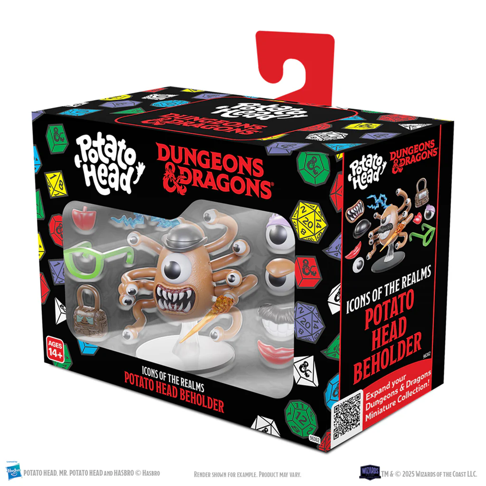 Dungeons & Dragons Potato Head Beholder toy set packaging. D&D Icons of the Realms Potato Head Beholder
