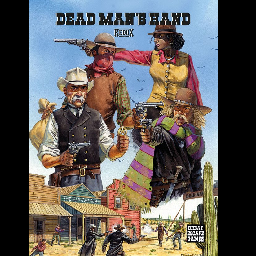 Dead Man’s Hand Redux Card Deck by Great Escape Games. Contains common cards (2–10), specialist faction cards, and replacements. Standard 63mm x 88mm size.