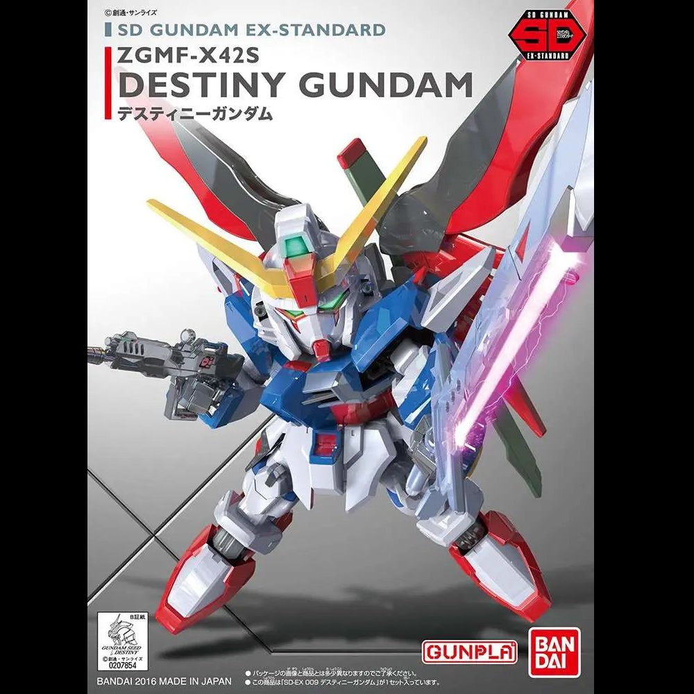 SD Gundam EX-Standard Destiny Gundam ZGMF-X42S Gunpla. Snap-fit coloured model kit with Beam Sword and Long Range Beam Cannon