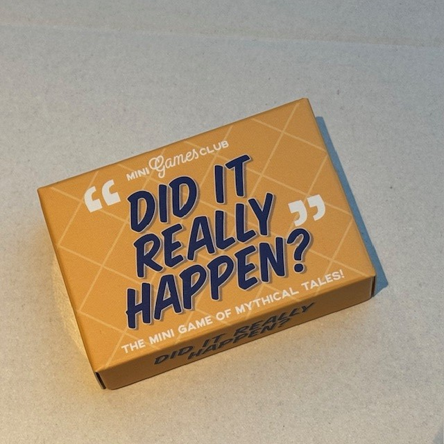 Did It Really Happen? matchbox game, orange box with blue writing 