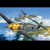A painted aerial battle scene sh...