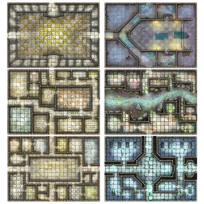 6x Dungeon Themed Dry Erase RPG Battle Mats