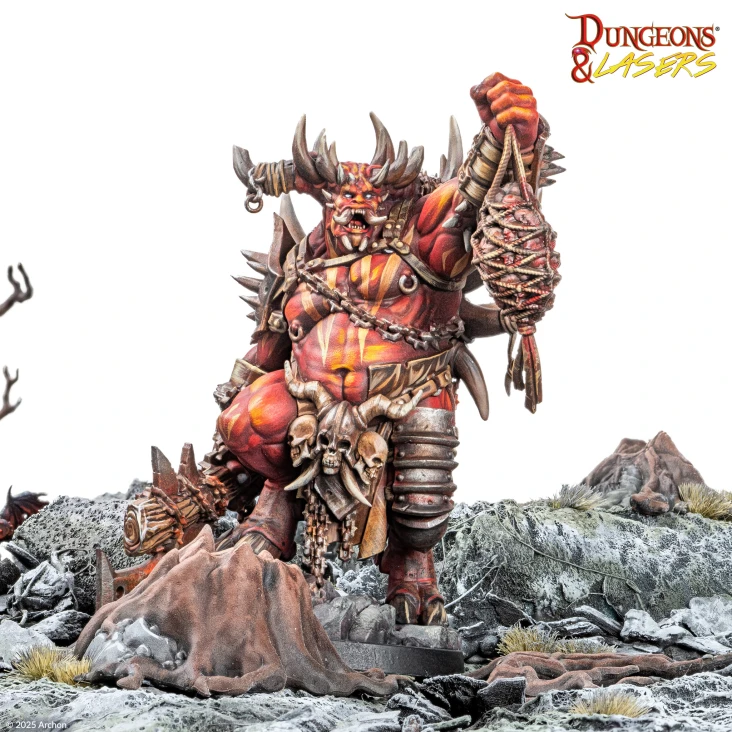 Dungeons & Lasers Baef the Horned Demon. Baef the Horned Demon by Archon Studio. 105mm tall large plastic miniature