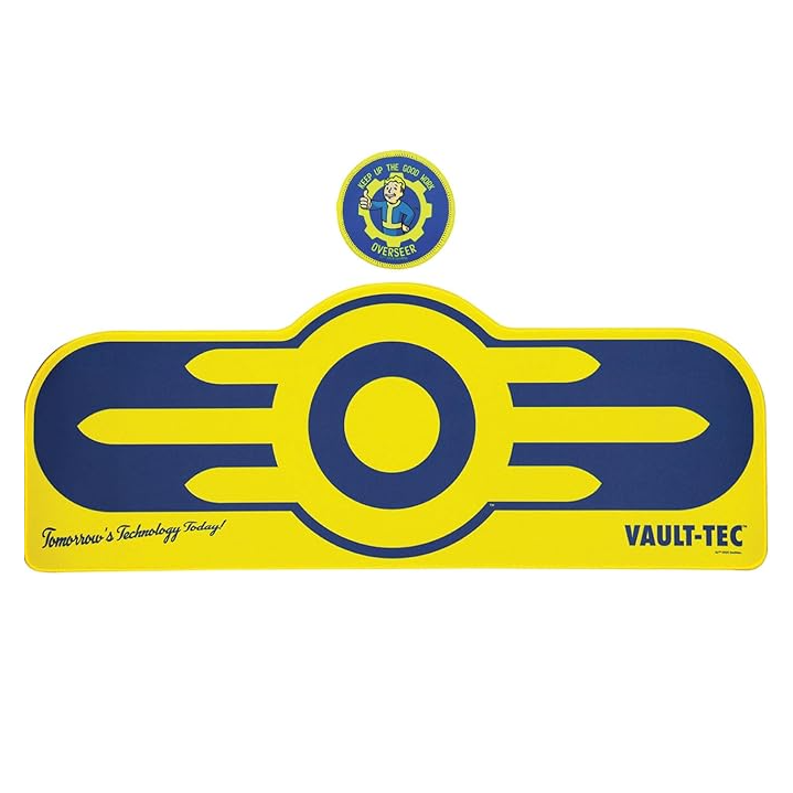Vault-Tec logo with a smaller logo above it on a white background