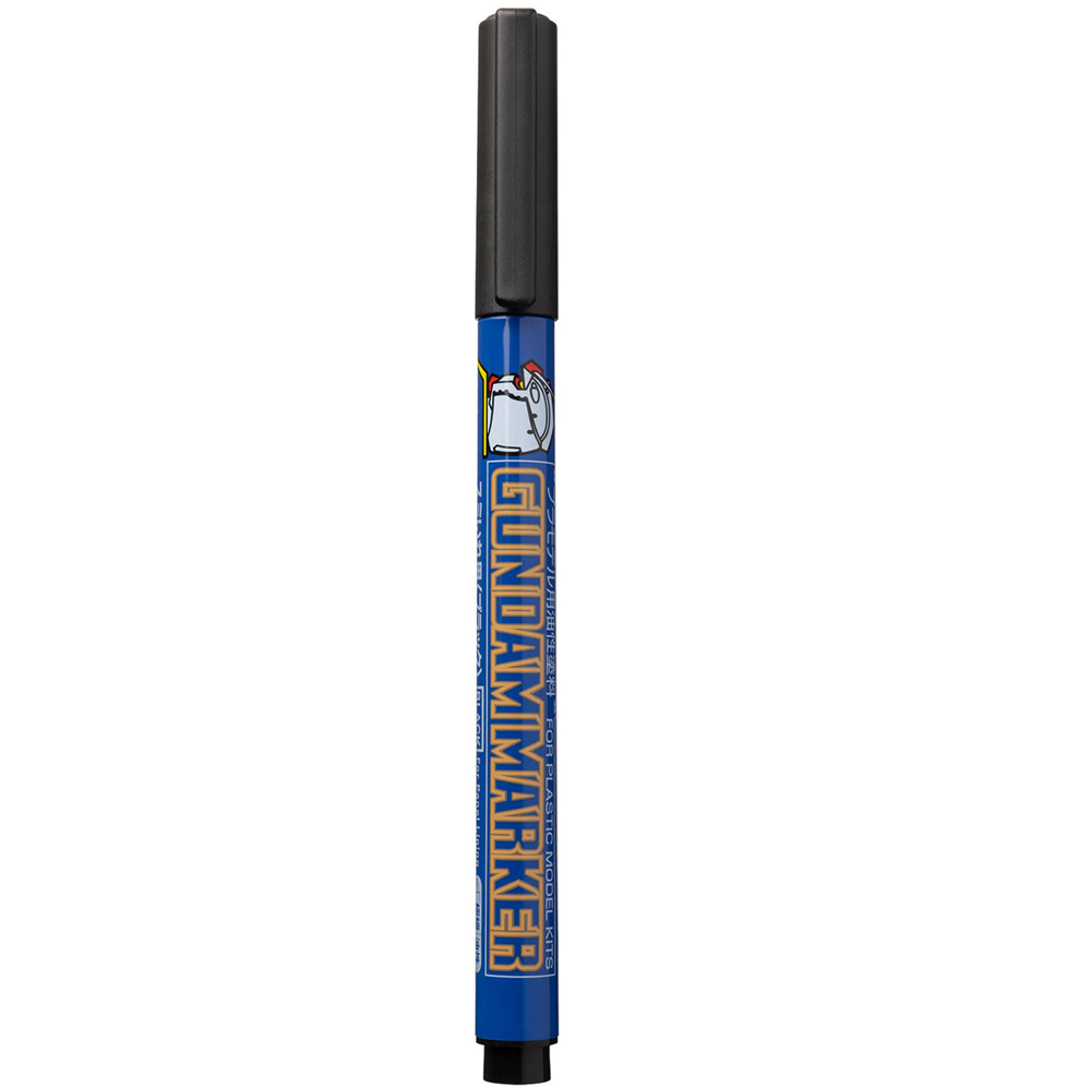 Gundam marker with blue body and black cap on a white background. GM01 Gundam Marker Black